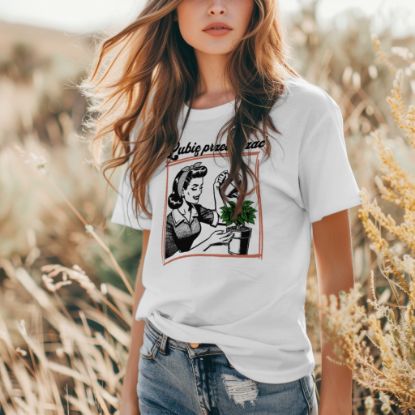 Obrazek T-shirt dla miłośniczki roślin – „Lubię przesadzać” | Biała koszulka z nadrukiem