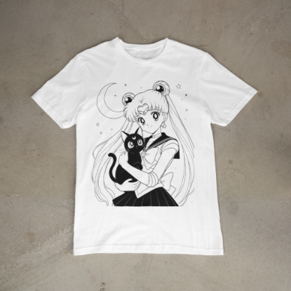 Obrazek Koszulka Sailor Moon damska z kotem – Czarodziejka z Księżyca