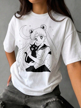 Obrazek Koszulka Sailor Moon damska z kotem – Czarodziejka z Księżyca