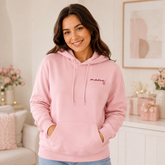 Obrazek Personalizowana bluza jasnoróżowa dla Mamy z imionami dzieci – haft MAMA z sercem