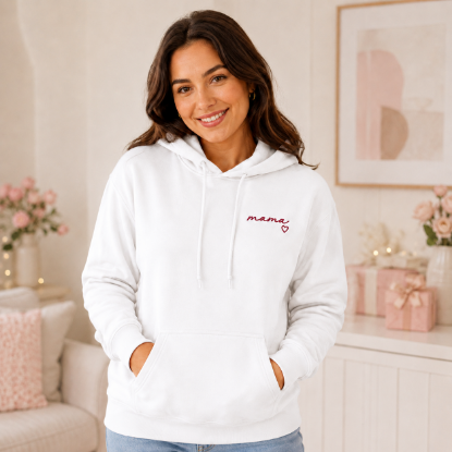 Obrazek Personalizowana bluza biała dla Mamy z imionami dzieci – haft MAMA z sercem