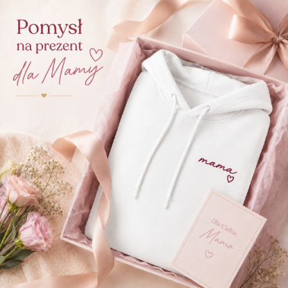 Obrazek Personalizowana bluza biała dla Mamy z imionami dzieci – haft MAMA z sercem