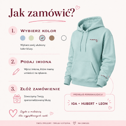 Obrazek Personalizowana bluza zielonomorska dla Mamy z imionami dzieci – haft MAMA z sercem
