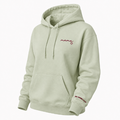 Obrazek Personalizowana bluza pistacjowa dla Mamy z imionami dzieci – haft MAMA z sercem