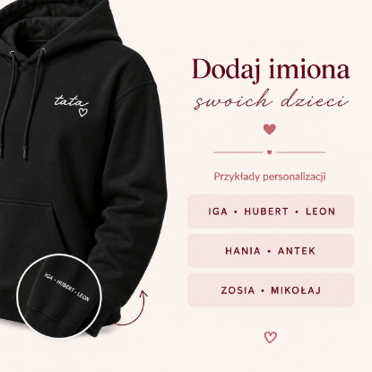 Obrazek Personalizowana czarna bluza dla Taty z imionami dzieci – haft TATA z sercem