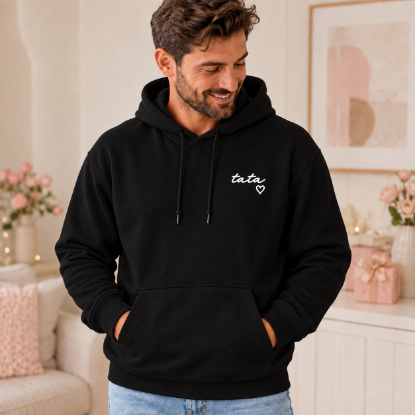Obrazek Personalizowana czarna bluza dla Taty z imionami dzieci – haft TATA z sercem