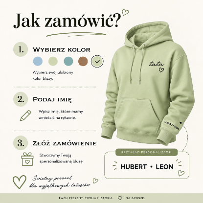 Obrazek Personalizowana pistacjowa bluza dla Taty z imionami dzieci – haft TATA z sercem